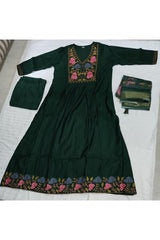 3 Piece Suit in Dark green color with embroidery