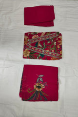 3 Piece printed suit in Magenta color with embroidery