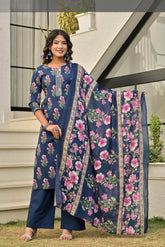 Printed suit with embroidery and side pockets
