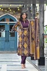 3 Piece printed suit in Coffee Brown color