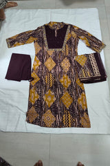 3 Piece printed suit in Coffee Brown color