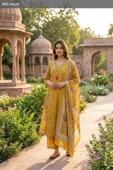 3 Piece Cotton A line suit in Mustard Color