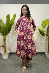 Printed Co-ord Set in Maroon color
