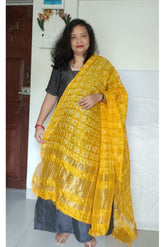 Bandhani Dupatta with Golden Jari palla in Yellow color