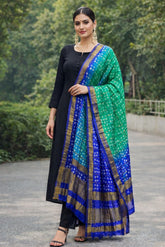 Bandhani Dupatta with Golden Jari border in dual color