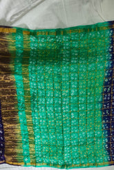 Bandhani Dupatta with Golden Jari palla in Blue and Green color