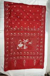 Kantha Saree - Red Color with Girl motif