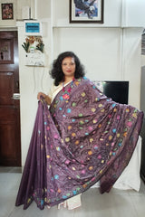 Blended Bangalore Silk Kantha Saree in a rich Deep Plum Purple