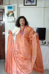 Blended Bangalore Silk Kantha Saree in a soothing Peach Apricot