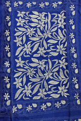 Blended Bangalore Silk Kantha Saree in a striking Royal Blue shade