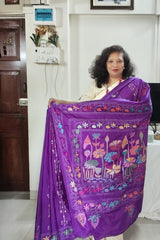 Royal Purple Blended Bangalore Silk Kantha Saree