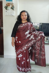 Deep Wine Brown Blended Bangalore Silk Kantha Saree