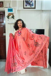 Coral Pink Blended Bangalore Silk Kantha Saree
