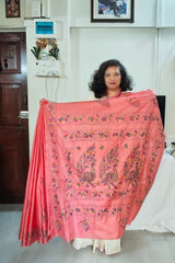 Coral Pink Blended Bangalore Silk Kantha Saree