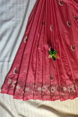Rose Pink Blended Bangalore Silk Kantha Saree