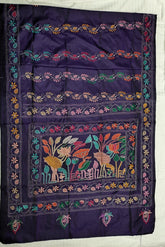 Blended Bangalore Silk Kantha Saree in a regal Deep Royal Purple