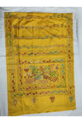 Blended Bangalore Silk Kantha Saree in Mustard Yellow