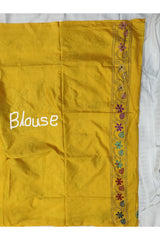Blended Bangalore Silk Kantha Saree in Mustard Yellow