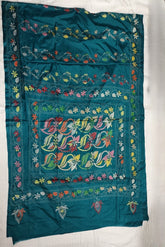 Peacock Teal Blended Bangalore Silk Kantha Saree