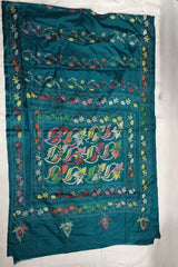 Peacock Teal Blended Bangalore Silk Kantha Saree