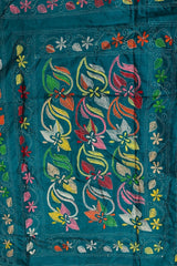 Peacock Teal Blended Bangalore Silk Kantha Saree