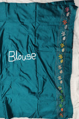 Peacock Teal Blended Bangalore Silk Kantha Saree