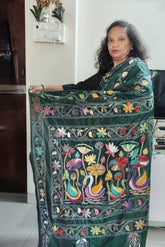 Deep Forest Green Blended Bangalore Silk Kantha Saree