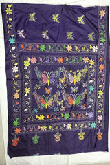 Royal Purple Blended Bangalore Silk Kantha Saree with Butterfly