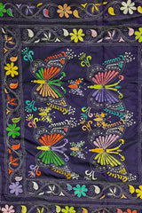 Royal Purple Blended Bangalore Silk Kantha Saree with Butterfly
