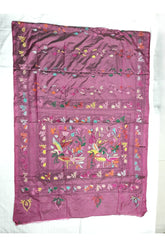 Dusty Mauve / Wine Purple Blended Bangalore Silk Kantha Saree