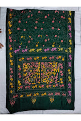 Deep Bottle Green Blended Bangalore Silk Kantha Saree