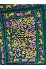 Deep Bottle Green Blended Bangalore Silk Kantha Saree