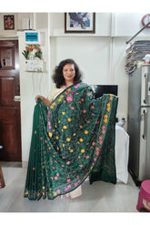 Deep Bottle Green Blended Bangalore Silk Kantha Saree
