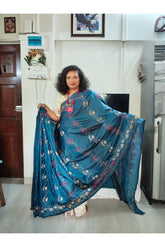 Deep Teal Blue Blended Bangalore Silk Kantha Saree
