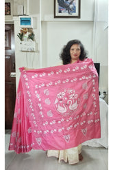 Rani Pink (Bright Pink) Blended Bangalore Silk Kantha Saree