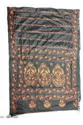 Black with Rust Orange Kantha Embroidery on Blended Bangalore Silk