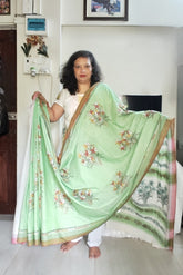 Mint Green Khadi Cotton Kantha Saree