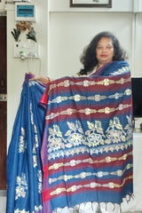 Indigo Blue with Purple Border Khadi Cotton Kantha Saree