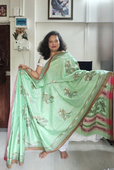 Mint Green Khadi Cotton Kantha Saree