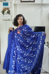 Blended Bangalore Silk Kantha Saree in a striking Royal Blue shade