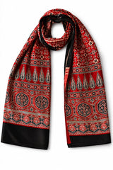 Ajrakh Mashru Handblock Print Stoll – Red & Black