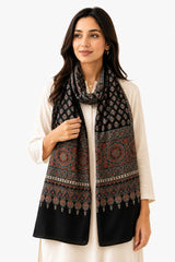 Ajrakh Mashru Handblock Print Stole – Black Multicolor