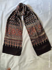 Ajrakh Mashru Handblock Print Stole – Black Multicolor