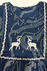3 Piece Cotton printed Suit in Indigo Blue color with embroidery