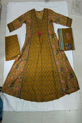 3 Piece Cotton A line suit in Mustard Color