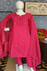 Rani Pink / Navy Blue Embroidered Cotton 3-Piece Suit Set