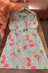 Powder Blue / Mustard yellow Floral Printed 3-Piece Suit Set