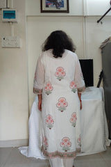 White & Pink Block Print 3-Piece Straight Cotton Suit