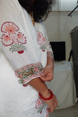 White & Pink Block Print 3-Piece Straight Cotton Suit