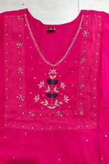 3-Piece Fuchsia Pink Anarkali Cotton Suit with Zardosi & Cutdana Work